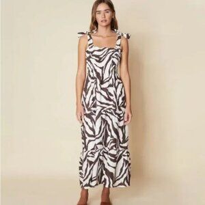 Faithfull the Brand Brown White Zebra Javelina Rianne Smocked Midi Dress Size 4
